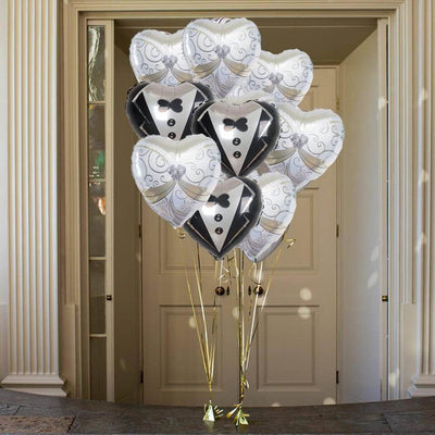 1 Pair 20" Heart Shaped Bride and Groom Mylar Foil Helium Air Balloons - Linen Luxes