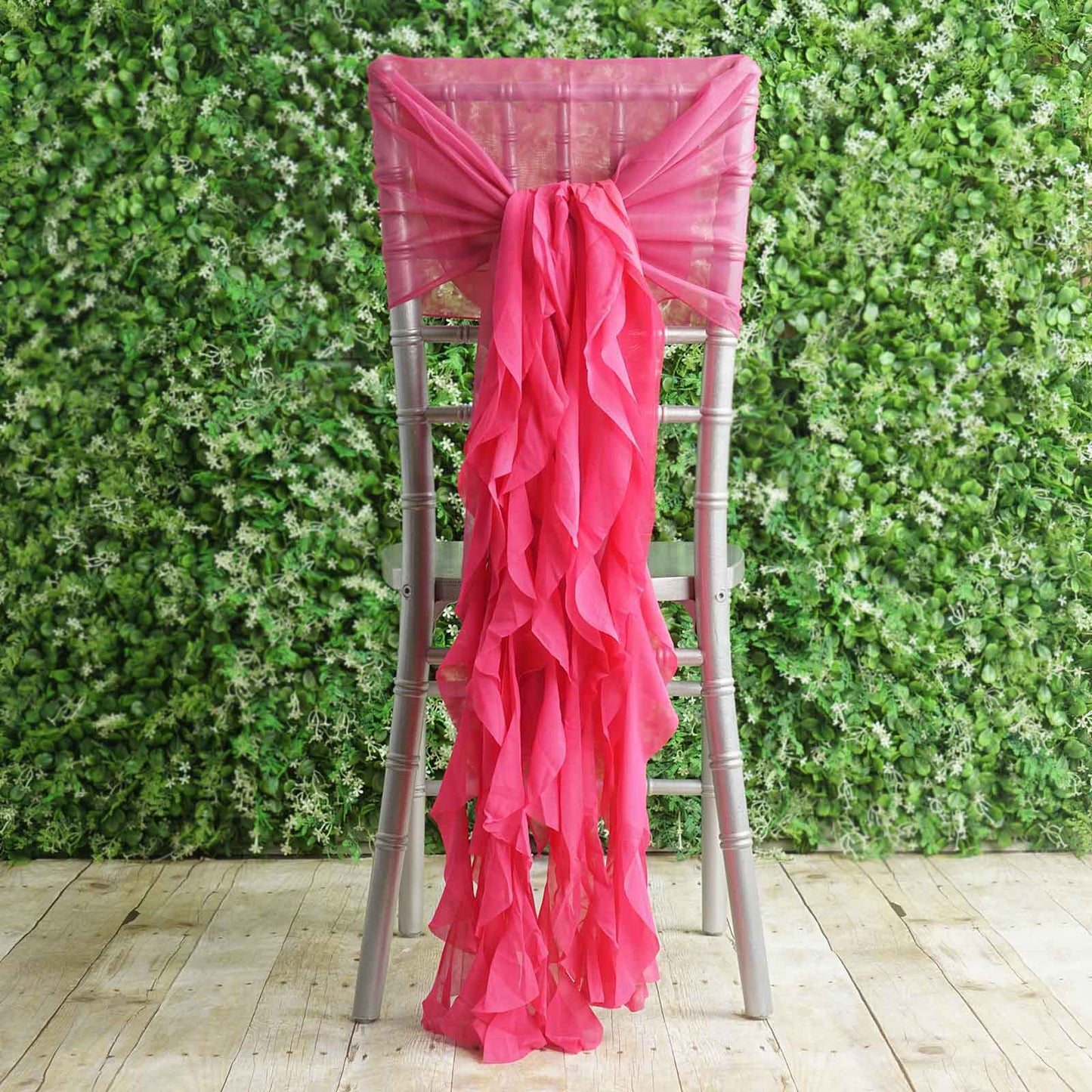 1 Set Chiffon Hoods Chair Sashes with Willow Ruffles Design Fuchsia - Stylish Chair Bow Decor - Linen Luxes