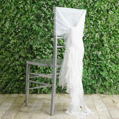 1 Set Chiffon Hoods Chair Sashes with Willow Ruffles Design White - Stylish Decor for Weddings & Gatherings - Linen Luxes