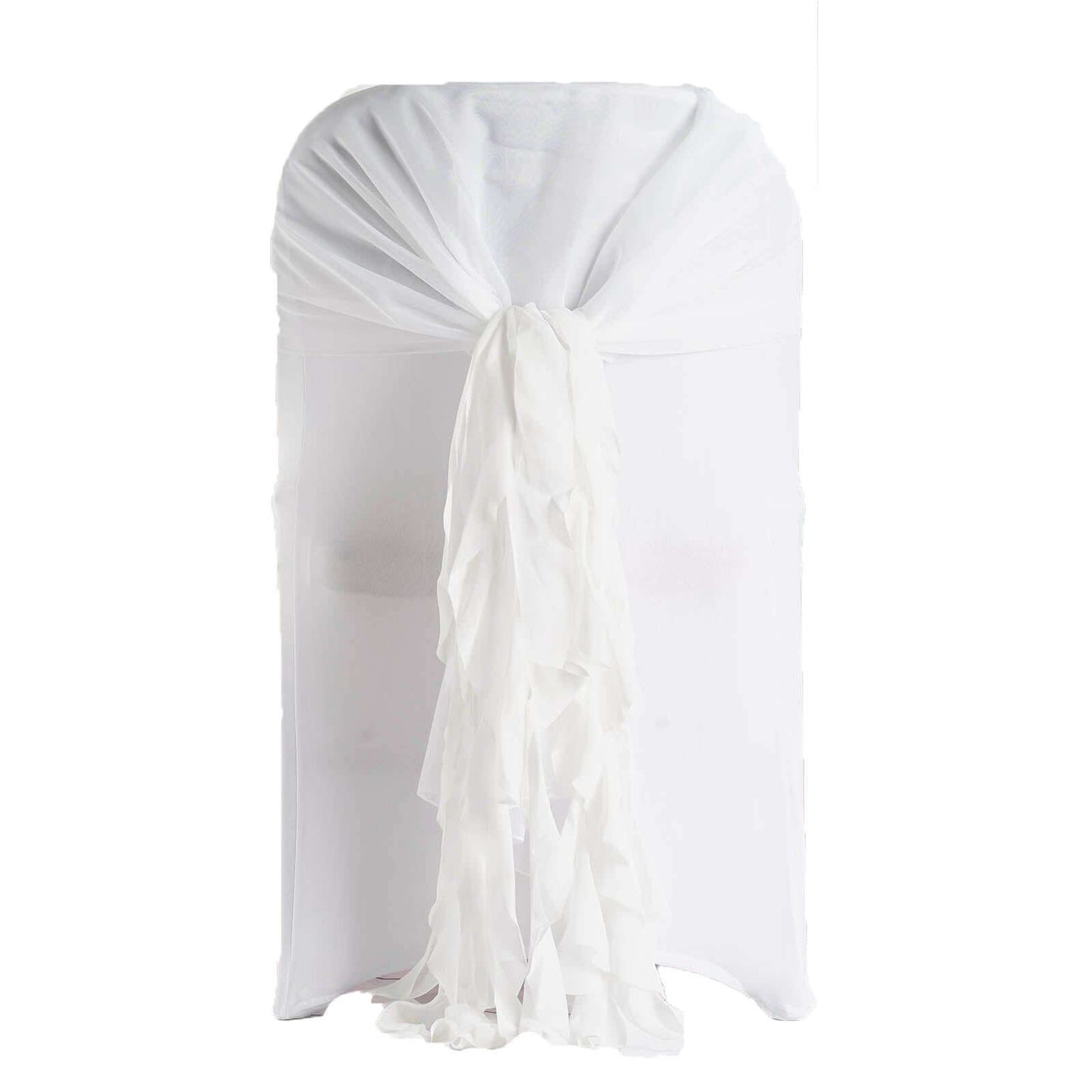 1 Set Chiffon Hoods Chair Sashes with Willow Ruffles Design White - Stylish Decor for Weddings & Gatherings - Linen Luxes