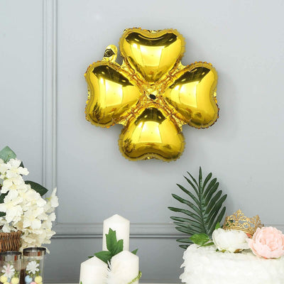 10 Pack 15" Shiny Gold Four Leaf Clover Shaped Mylar Foil Balloons - Linen Luxes