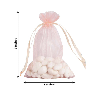 10 Pack 5"x7" Blush Organza Drawstring Wedding Party Favor Gift Bags - Linen Luxes
