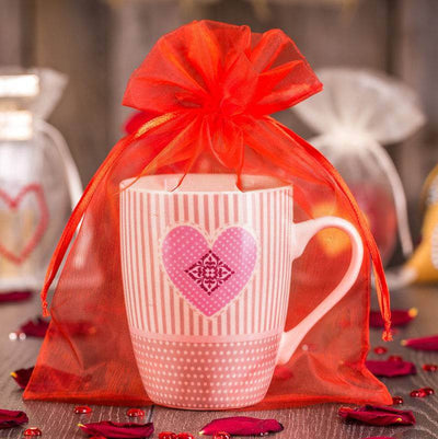 10 Pack 5"x7" Red Organza Drawstring Wedding Party Favor Gift Bags - Linen Luxes