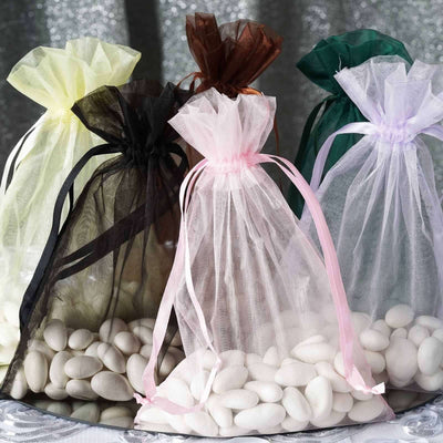 10 Pack 6"x9" Chocolate Organza Drawstring Wedding Party Favor Bags - Linen Luxes