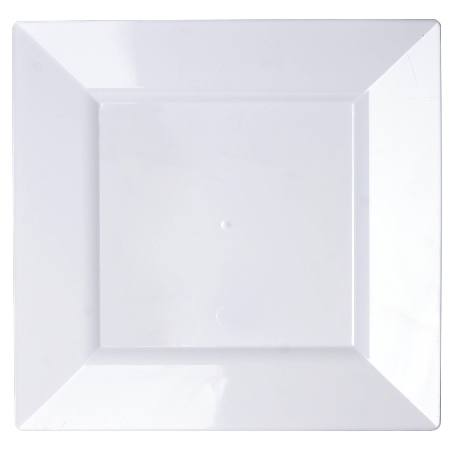 10 - Pack Plastic Dinner Plates Glossy White Square with Wide Rim - Sturdy Disposable Party Plates 10" - Linen Luxes