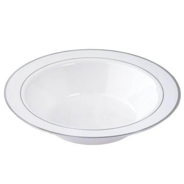10 - Pack Plastic Soup Bowls White with Silver Rim - Stylish Disposable Bowls for Parties 12oz - Linen Luxes