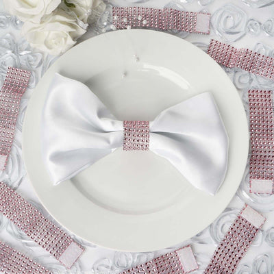 10 Pack Rhinestone Napkin Rings with Velcro Brooch Buckle Pink - Stylish Design for Chair Sashes - Linen Luxes