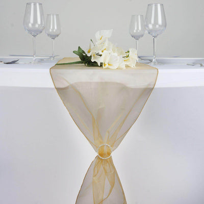 10 Pack Sheer Organza 14"x108" Table Runners Gold - Soft and Lightweight Table Accent for Weddings - Linen Luxes