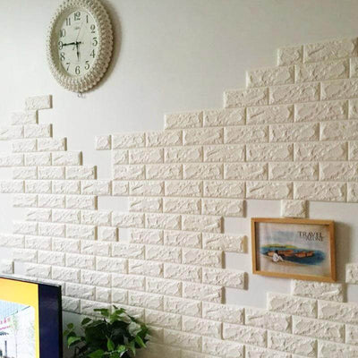10 Pack White foam Brick Peel And Stick 3D Wall Tile Panels - Covers 58sq.ft - Linen Luxes