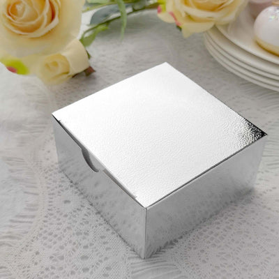 100 Pack 4"x4"x2" Silver Cake Cupcake Party Favor Gift Boxes, DIY - Linen Luxes