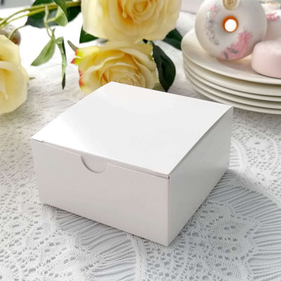 100 Pack White Cake Party Favor Boxes, 4"x4"x2" Cupcake Gift Boxes - Linen Luxes
