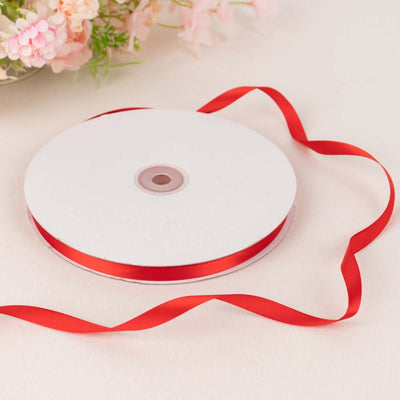 100 Yards 3/8" Red Single Face Decorative Satin Ribbon - Linen Luxes