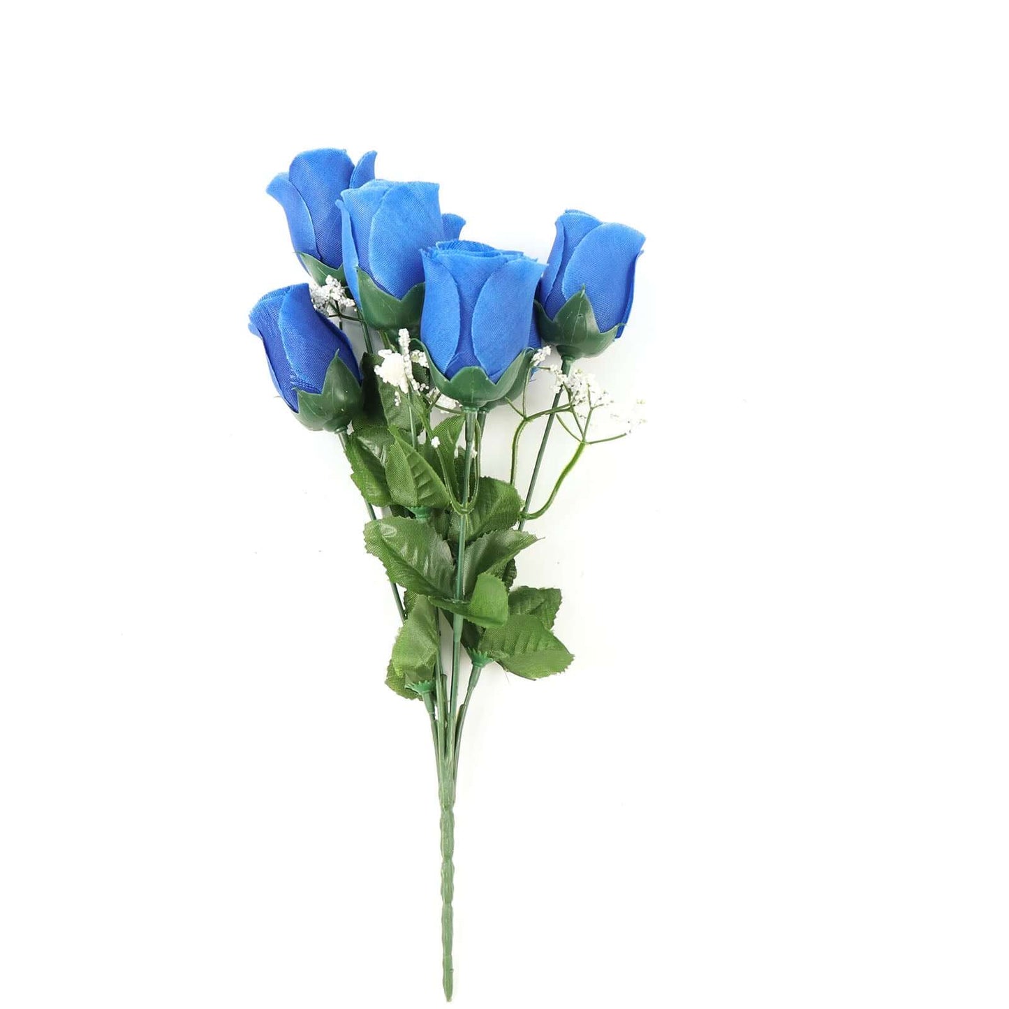 12 Bushes Royal Blue Artificial Premium Silk Flower Rose Bud Bouquets - Linen Luxes