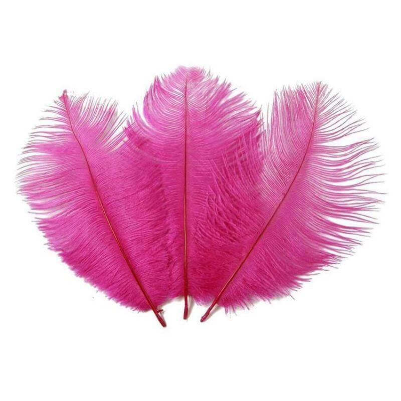 12 Pack 13" - 15" Fuchsia Natural Plume Real Ostrich Feathers, DIY Centerpiece Fillers - Linen Luxes