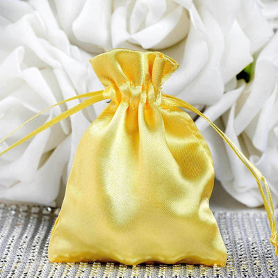 12 Pack 3"x4" Gold Satin Drawstring Pouch Wedding Party Favor Gift Bags - Linen Luxes