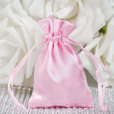 12 Pack 3"x4" Pink Satin Drawstring Pouch Wedding Party Favor Gift Bags - Linen Luxes