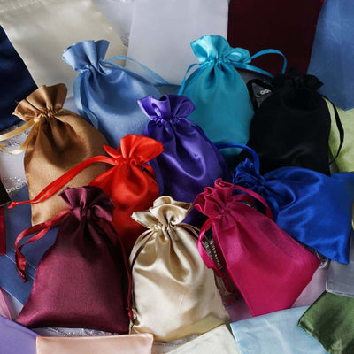 12 Pack 4"x6" Fuchsia Satin Drawstring Wedding Party Favor Gift Bags - Linen Luxes