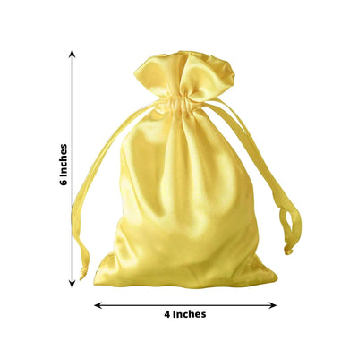 12 Pack 4"x6" Gold Satin Drawstring Wedding Party Favor Gift Bags - Linen Luxes