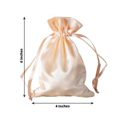 12 Pack 4"x6" Peach Satin Drawstring Wedding Party Favor Gift Bags - Linen Luxes