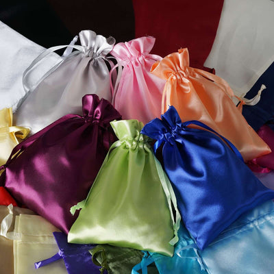 12 Pack 5"x7" Blush Satin Drawstring Wedding Party Favor Gift Bags, Drawstring Pouch Gift Bags - Linen Luxes