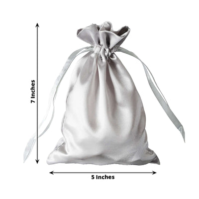 12 Pack 5"x7" Silver Satin Drawstring Wedding Party Favor Gift Bags - Linen Luxes