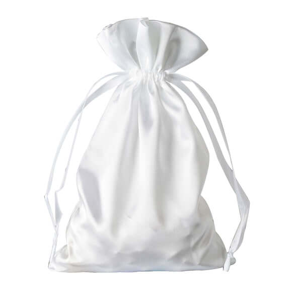 12 Pack 6"x9" White Satin Drawstring Wedding Party Favor Gift Bags - Linen Luxes