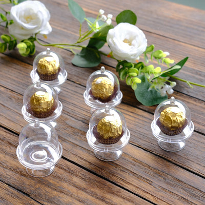 12 - Pack Fillable Mini Pedestal Candy Container Clear - Stylish Candy Treat Favor Containers with Dome Lid 3" - Linen Luxes