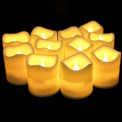12 - Pack LED Votive Candles Classic White Design - Reusable Flameless Battery Operated Lights - Linen Luxes