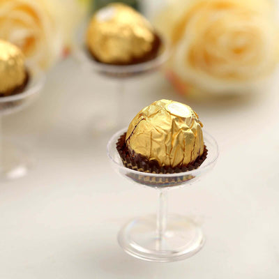 12 - Pack Plastic Dessert Cup Candy Dishes Clear - Decorative Mini Pedestal Stands for Treats 2" - Linen Luxes