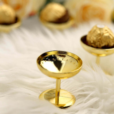 12 - Pack Plastic Dessert Cup Candy Dishes Gold - Decorative Mini Pedestal Stands for Treats 2" - Linen Luxes