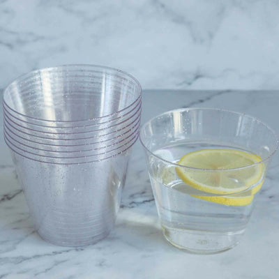 12 - Pack Plastic Party Glasses Blush Glittered - Stylish Disposable Cups for Parties 9oz - Linen Luxes