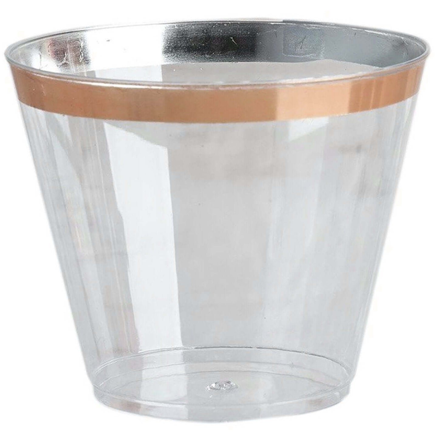 12 - Pack Plastic Party Squat Cups Clear with Rose Gold Rim - Stylish Disposable Tumblers for Banquets & Special Occasions 10oz - Linen Luxes