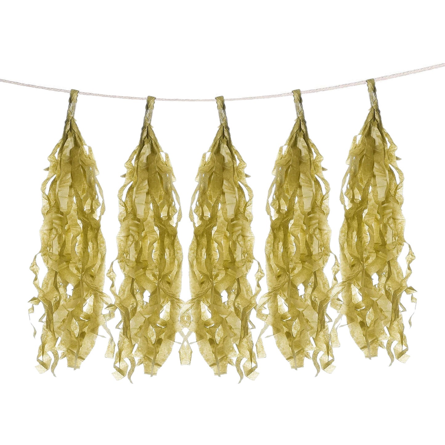 12 Pack Pre - Tied Gold Paper Fringe Tassels With Garland String, Hanging Streamer Banner - Linen Luxes