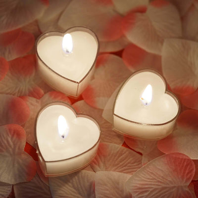 12 - Pack Tealight Candles Heart Shaped Design White - Valentines Decor for Romantic Settings Mini - Linen Luxes