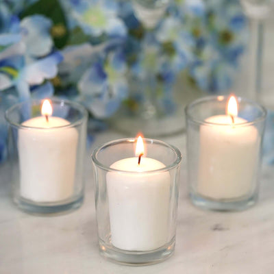 12 - Pack Votive Candle Set White with Clear Glass Holders - Tealight Candles for Decor - Linen Luxes