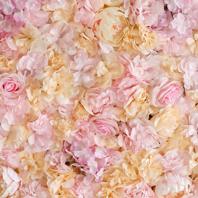 13 Sq ft. Pink Champagne UV Protected Assorted Flower Wall Mat Backdrop - 4 Artificial Panels - Linen Luxes
