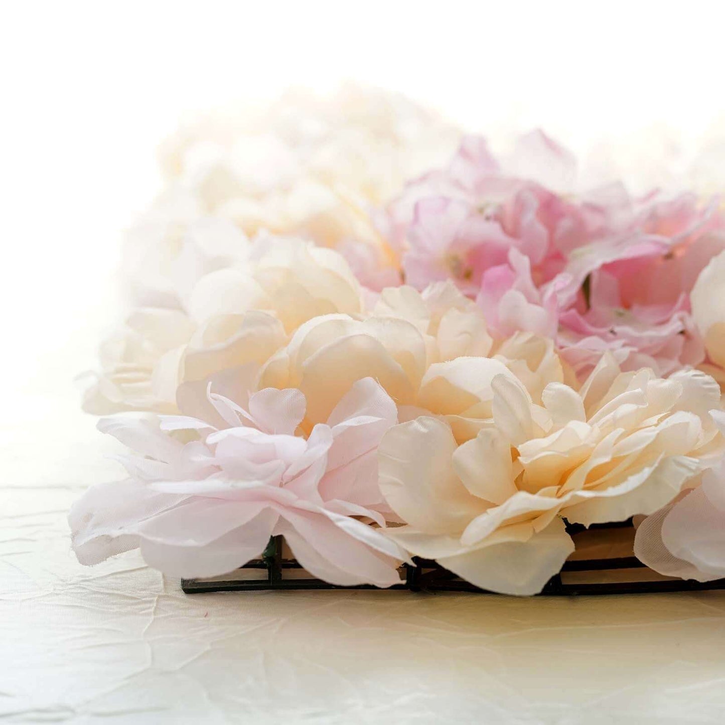 13 Sq ft. Pink Champagne UV Protected Assorted Flower Wall Mat Backdrop - 4 Artificial Panels - Linen Luxes