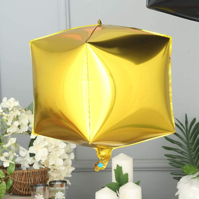 14" Gold Cube Mylar Balloons, 4D Square Foil Balloons - Linen Luxes