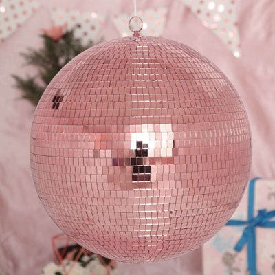 16" Large Rose Gold Foam Disco Mirror Ball With Hanging Swivel Ring, Holiday Party Decor - Linen Luxes