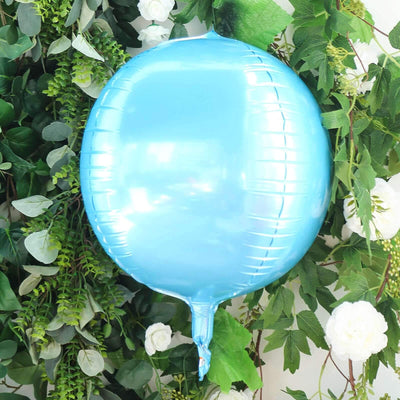 2 Pack 14" 4D Metallic Blue Sphere Mylar Foil Helium or Air Balloons - Linen Luxes