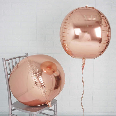 2 Pack 18" 4D Rose Gold Sphere Mylar Foil Helium or Air Balloons - Linen Luxes