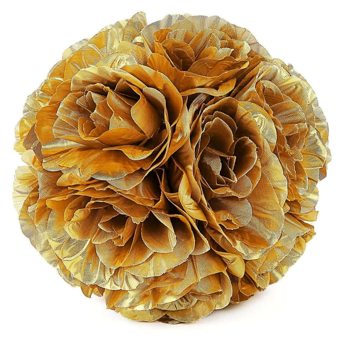 2 Pack 7" Gold Artificial Silk Rose Kissing Ball, Faux Flower Ball - Linen Luxes