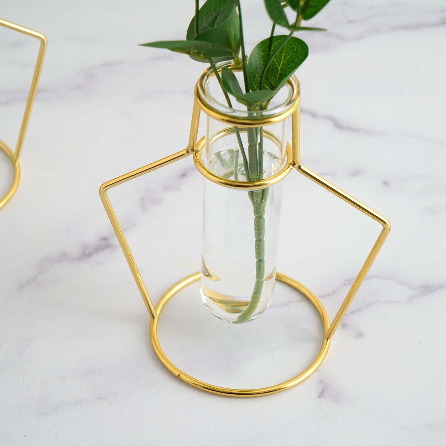 2 - Pack Flower Stands Gold Metal Frame Geometric Design - Test Tube Vase Centerpieces 6.5" - Linen Luxes