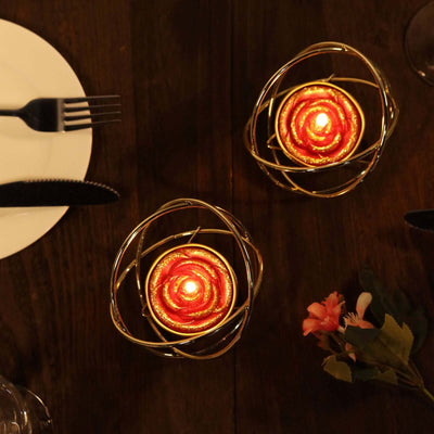 2 - Pack Tealight Candles Red/Gold Glitter Rose Design - Unscented Dripless Wax for Romantic Decor - Linen Luxes