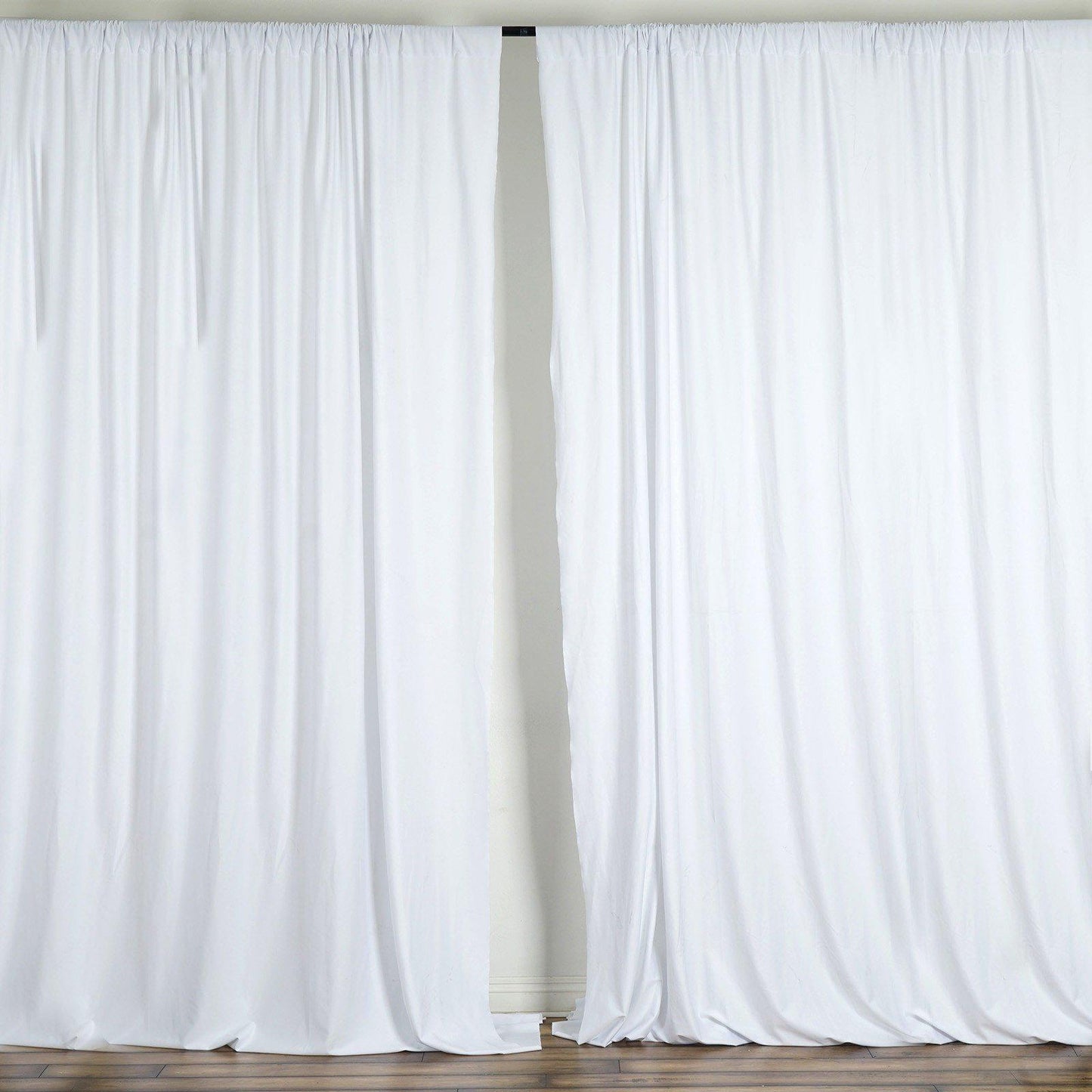 2 Pack White Scuba Polyester Event Curtain Drapes, Durable Flame Resistant Backdrop Event Panels Wrinkle Free with Rod Pockets - 10ftx10ft - Linen Luxes