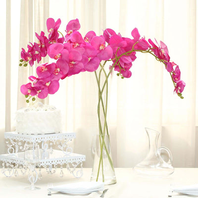 2 Stems 40" Tall Fuchsia Artificial Silk Orchid Flower Bouquets - Linen Luxes