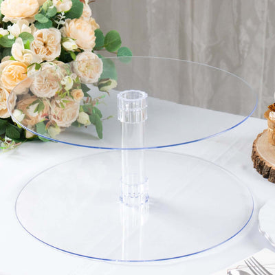 2 - Tier Acrylic Round Cake Stand Set Clear - Chic Versatile Cupcake Holder Dessert Display Pedestal for Wedding Buffet & Catering Displays 16" - Linen Luxes
