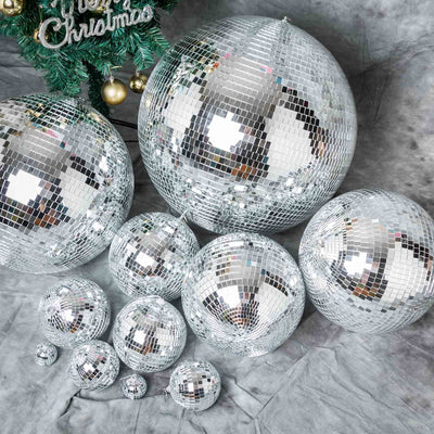 20" Large Silver Foam Disco Mirror Ball With Hanging Swivel Ring, Holiday Party Decor - Linen Luxes