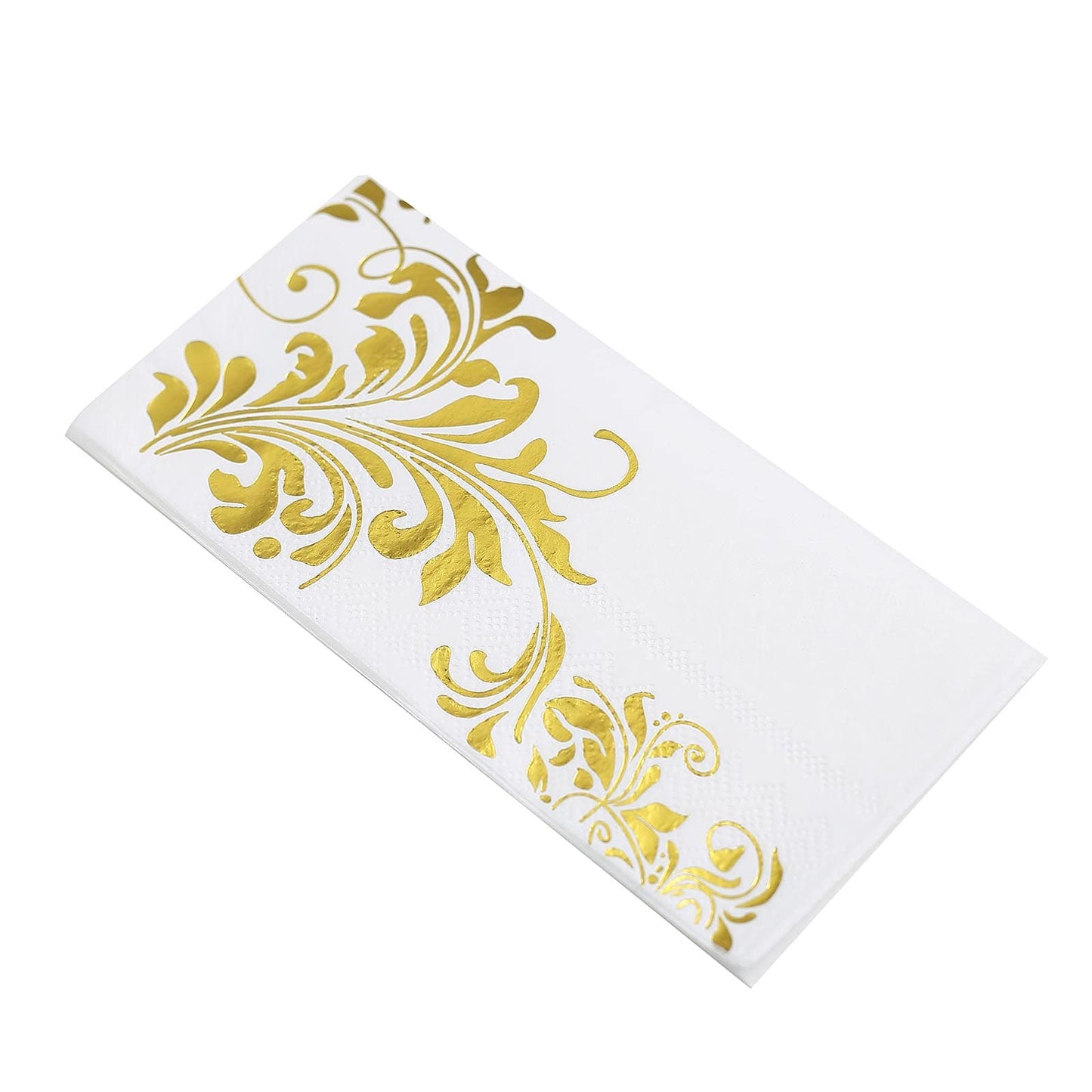 20 - Pack Paper Dinner Napkins with Floral Design Metallic Gold - Disposable 3 Ply Cocktail Napkins for Weddings - Linen Luxes