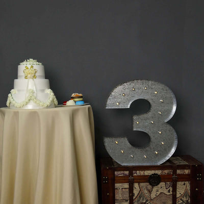20" Vintage Galvanized Metal Marquee Number Light Cordless With 16 Warm White LED - 3 - Linen Luxes